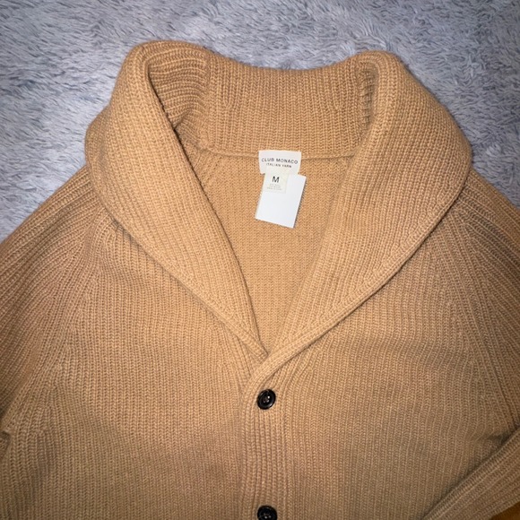 Club Monaco Mens M Shawl Collar Cardigan Sweater Italian Wool Elbow Patches $348 - Picture 3 of 13
